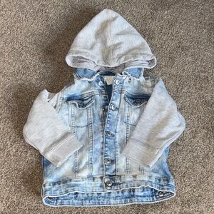 H&M Kids Light Blue Denim Jacket with Gray Hood